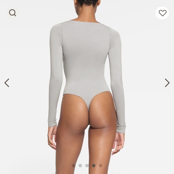 Skims Essential Scoop Neck Longsleeve Bodysuit Smoke Grey Neutral Large L/XL - Picture 3 of 11